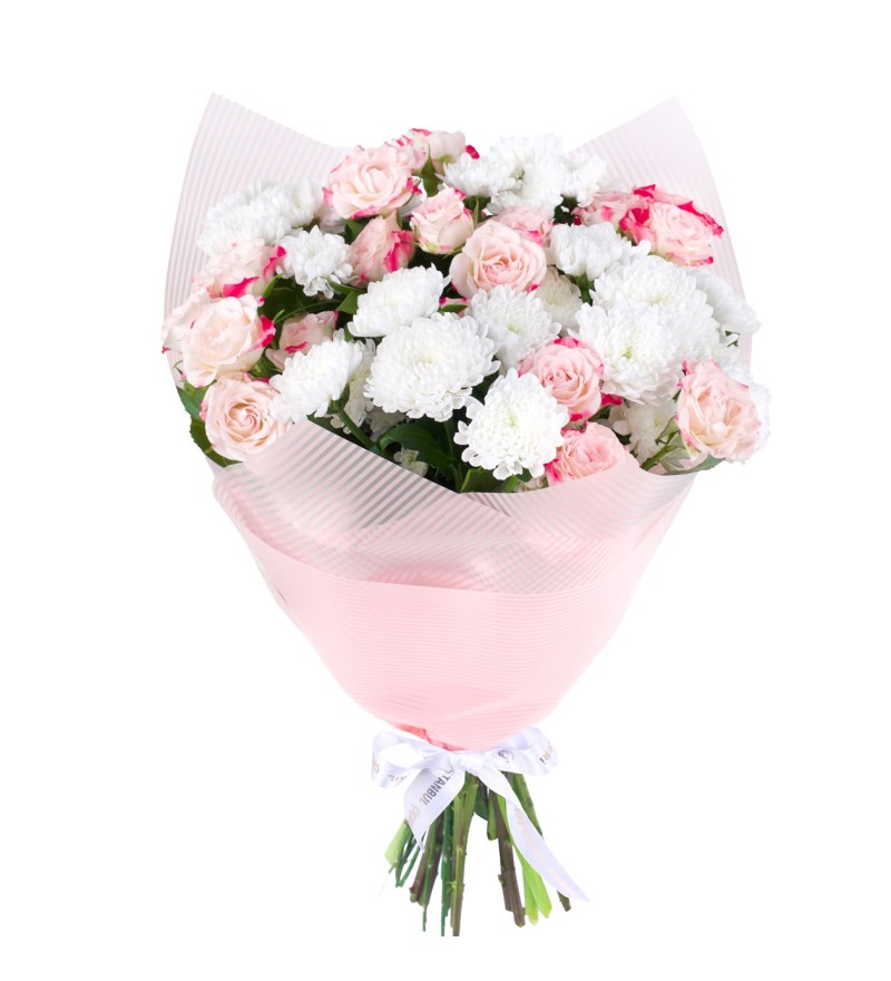 Pembe Gül ve Beyaz Krizantem Buketi