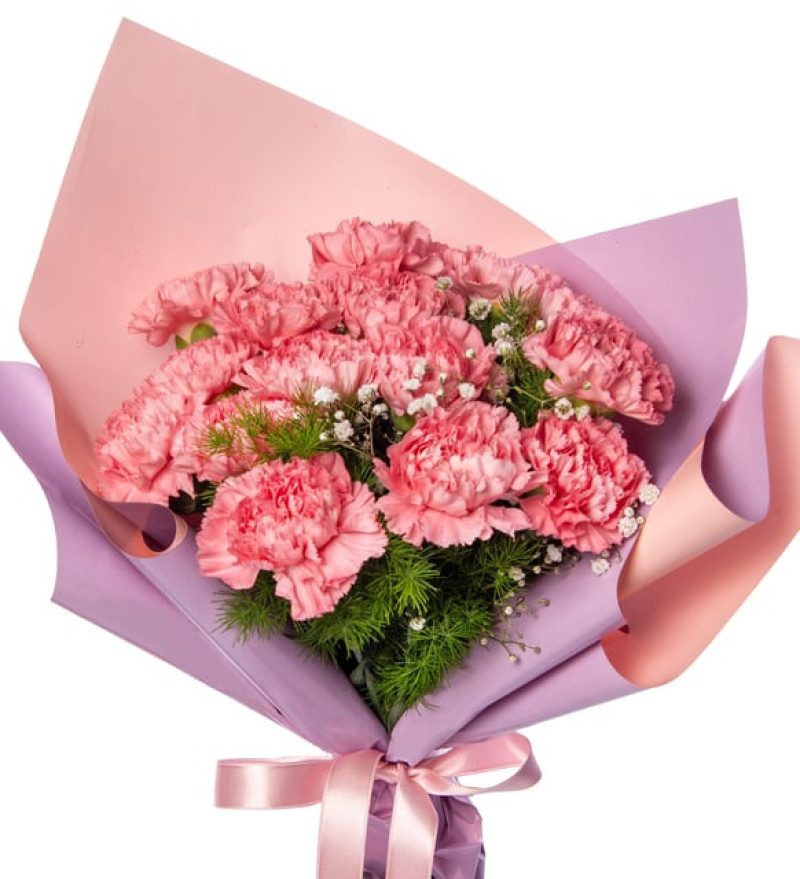 Lila Pembe Bukette Pembe Karanfiller