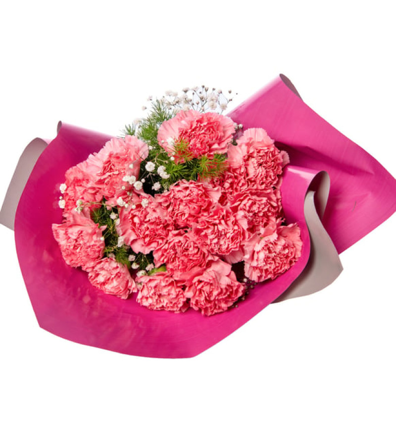 Gri Pembe Bukette Pembe Karanfiller